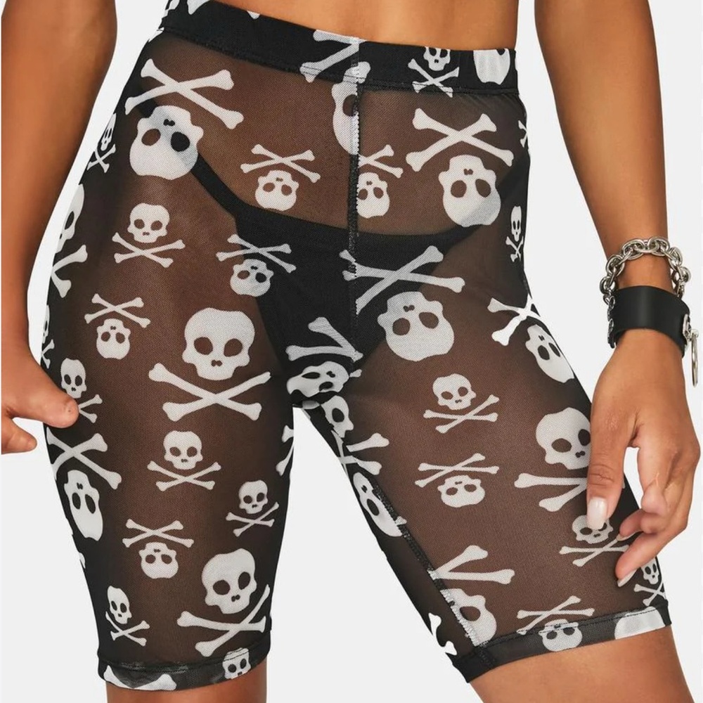 Dolls Kill Rock Rose Couture Black Skull Crusher Mesh Bike Shorts Size Small